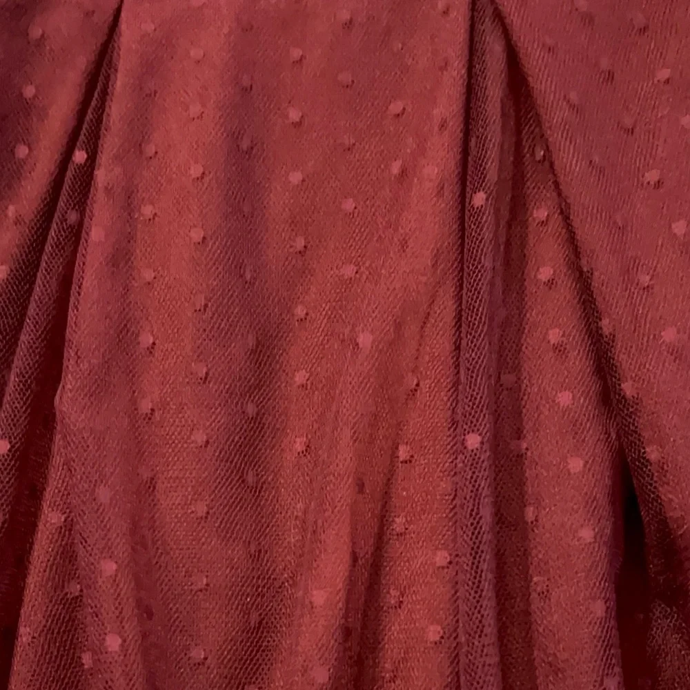 Girls Burgundy Sheer Mesh A-line Dress.